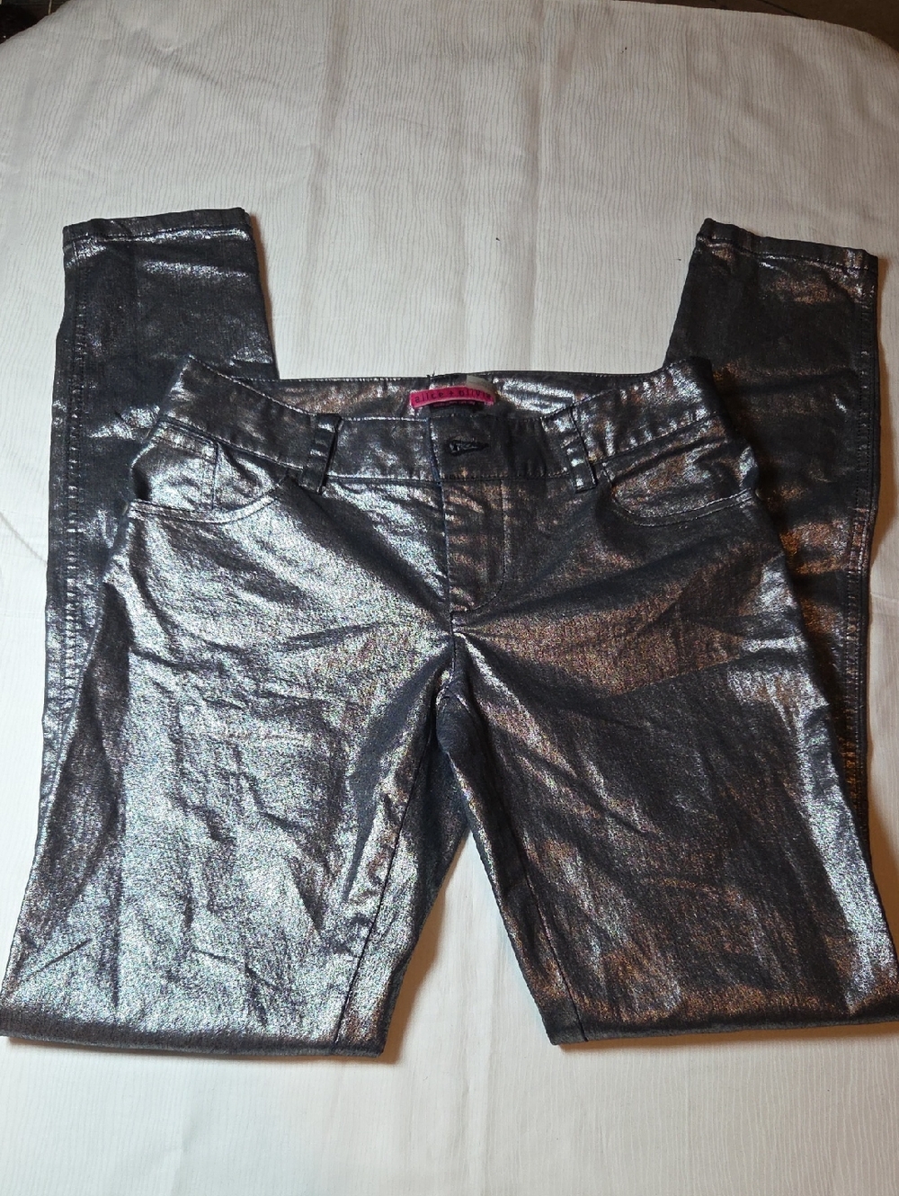 Alice + Olivia Silver Metallic Skinny Pants